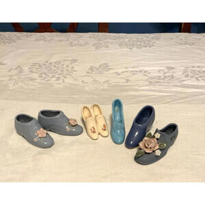 Miniature Ceramic Shoes Occupied Japan Vintage Figurines Blues Florals 2" Lot 6